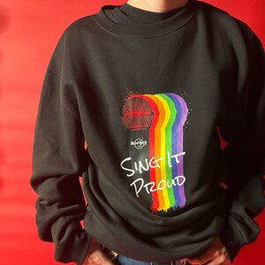 Hard Rock Cafe Pride Sweatshirt – “Sing It Proud” Black Rainbow Mic Graphic